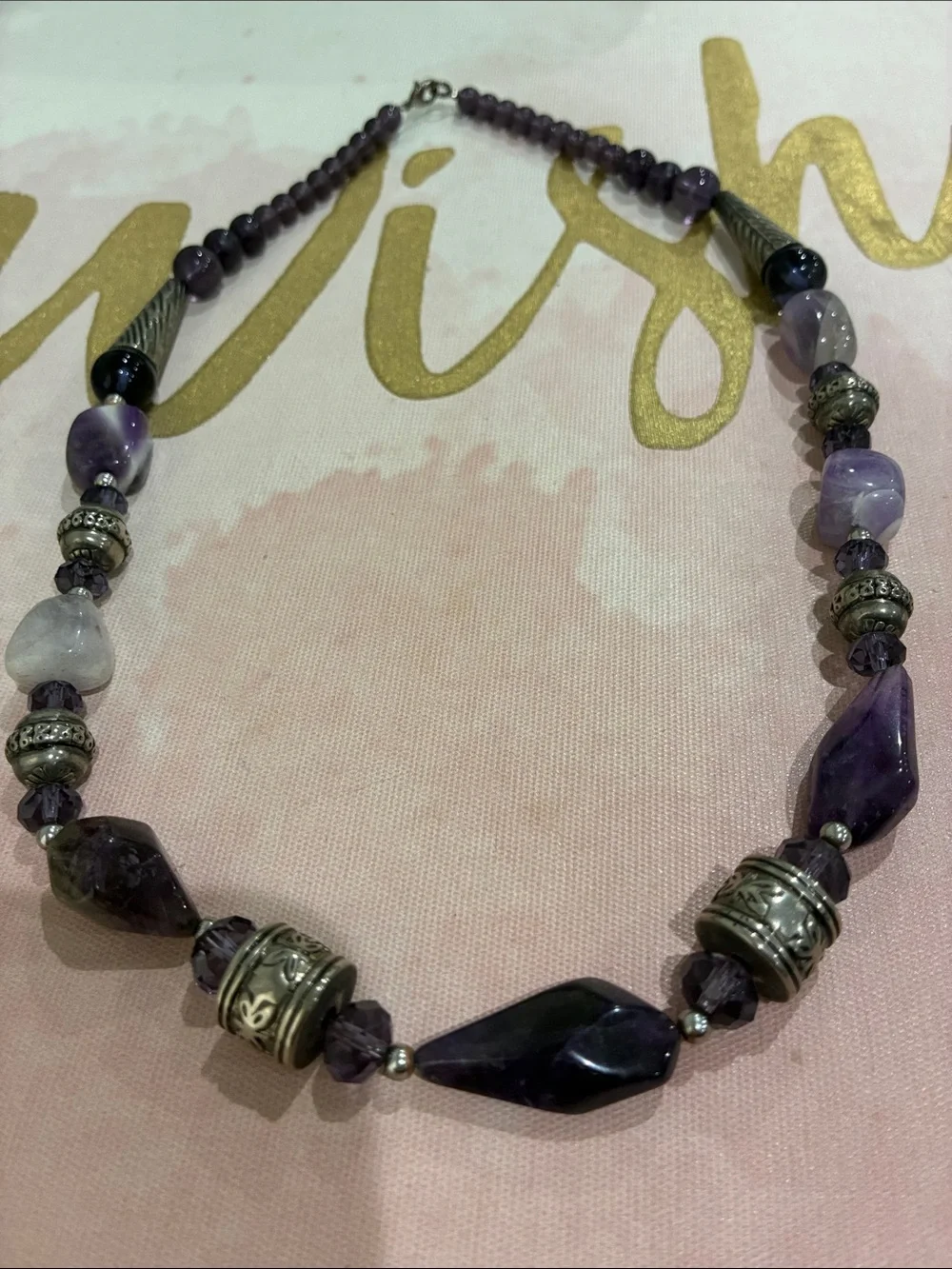 Amethyst Beaded Statement Necklace - Purple